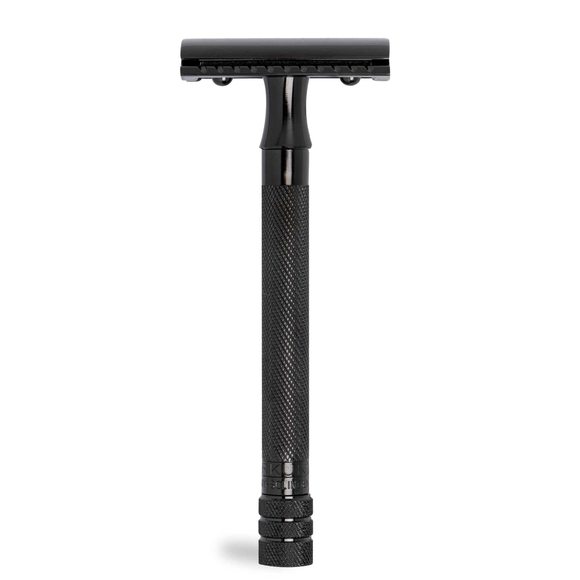 MERKUR Rasierhobel 23B | Klassiker mit langem Griff Schwarz | Dreiteiliger Rasierer mit geradem Schnitt | Geschlossener Kamm | Ideal für Nassrasur | Messing Griffstück | Made in Germany