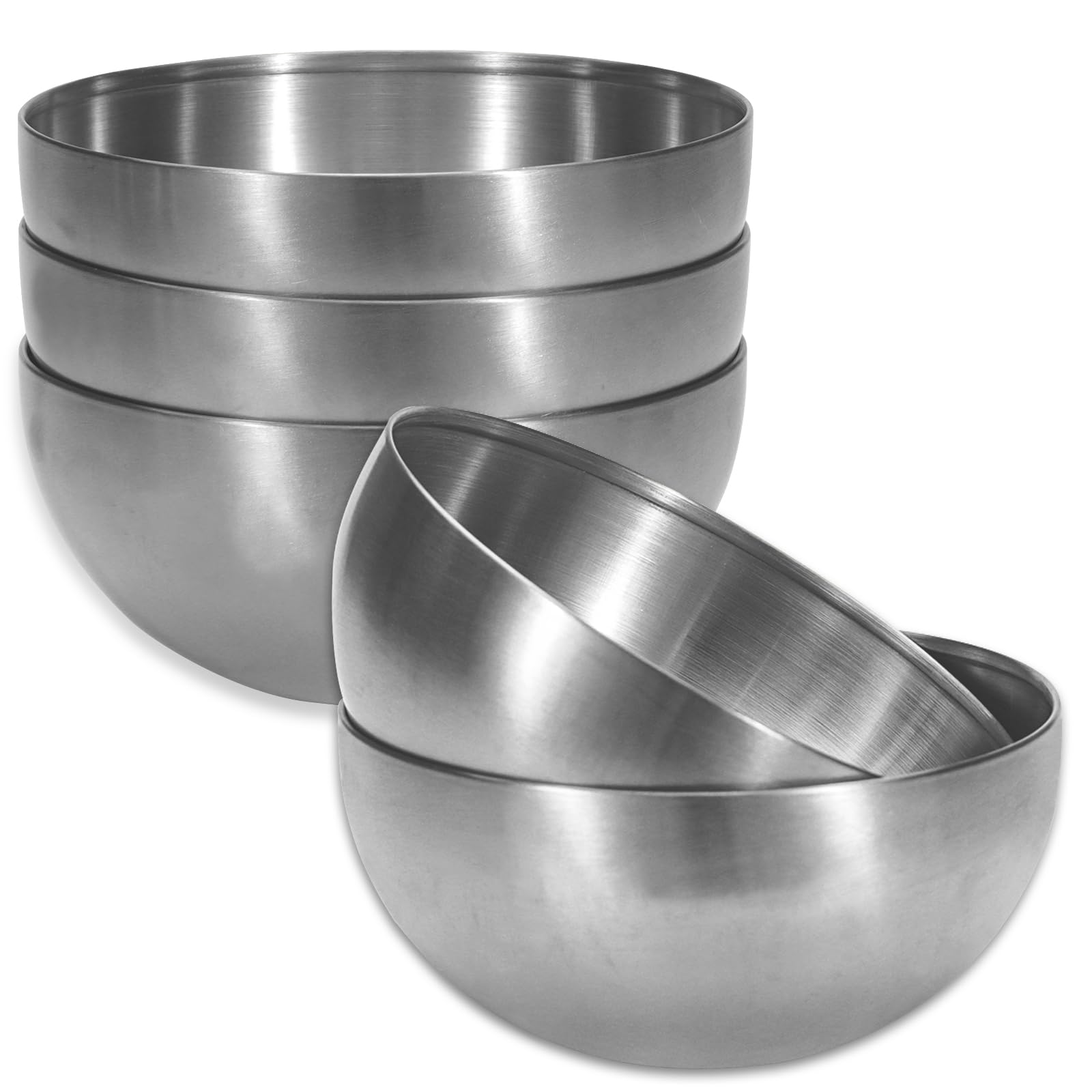 Huakaile 5 Pack 25 Oz Stainless Steel Bowl Set, Heat Insulated Metal Soup Bowls, Matte Finish Cereal Bowls for Rice Salad Noodle Snack Cooking Kitchen Ice Cream Serving Mixing Prep (Silver)