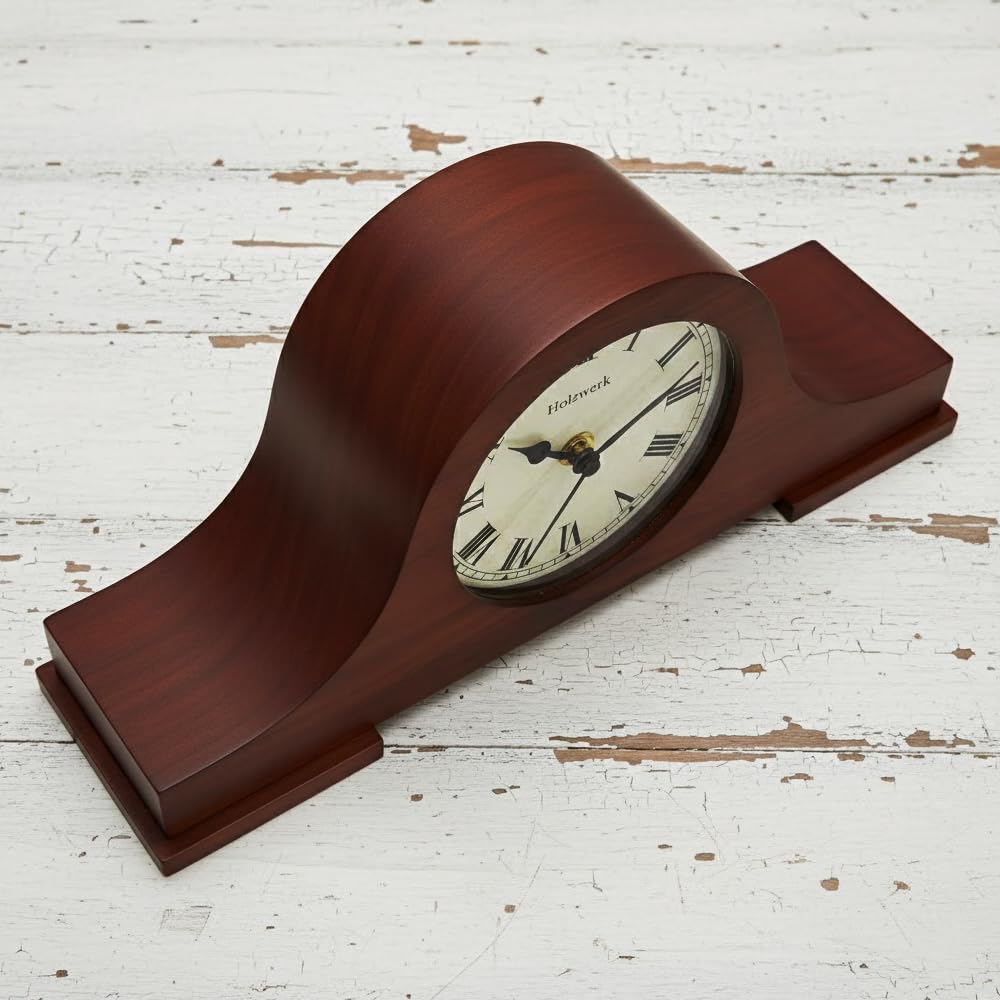 Holzwerk Madera Vintage Rustico Retro Reloj de Mesa Marrón Tradicional Reloj de Mesa Elegante Reloj de Mesa de Madera Sin Tictac Silencioso Números Romanos Números Reloj de Chimenea Salón Cocina Reloj