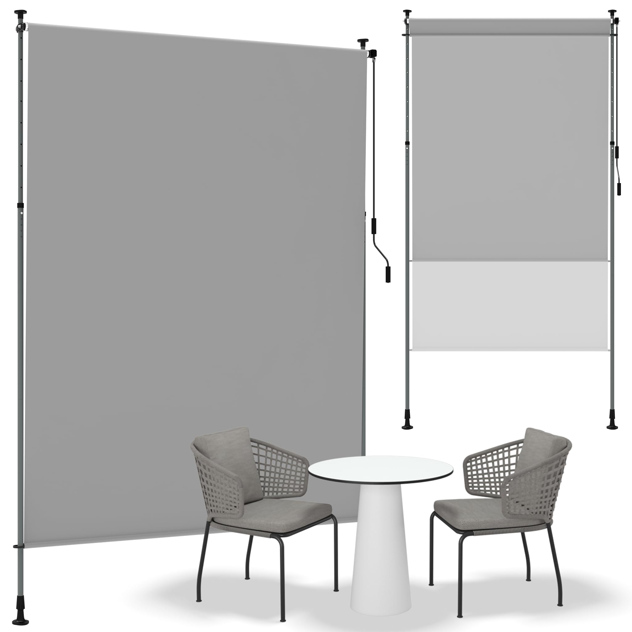 YRHome Klemmmarkise 200x310cm Vertikalmarkise Wasserfest & UV-Schutz Senkrechtmarkise mit Handkurbel ohne Bohren Sichtschutz Ausziehbar Seitenmarkise für Garten Terrasse Balkon - Hellgrau