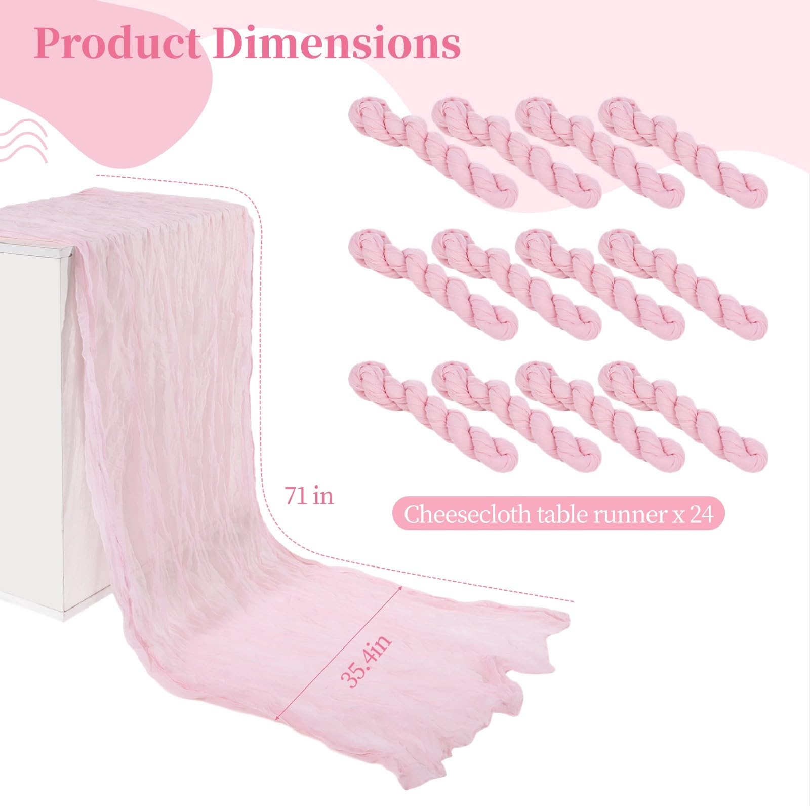 Lot de 24 chemins de table romantiques en gaze de style bohème rustique - 90 x 180 cm - Pour mariage, fête prénuptiale, fête d'anniversaire, étamine