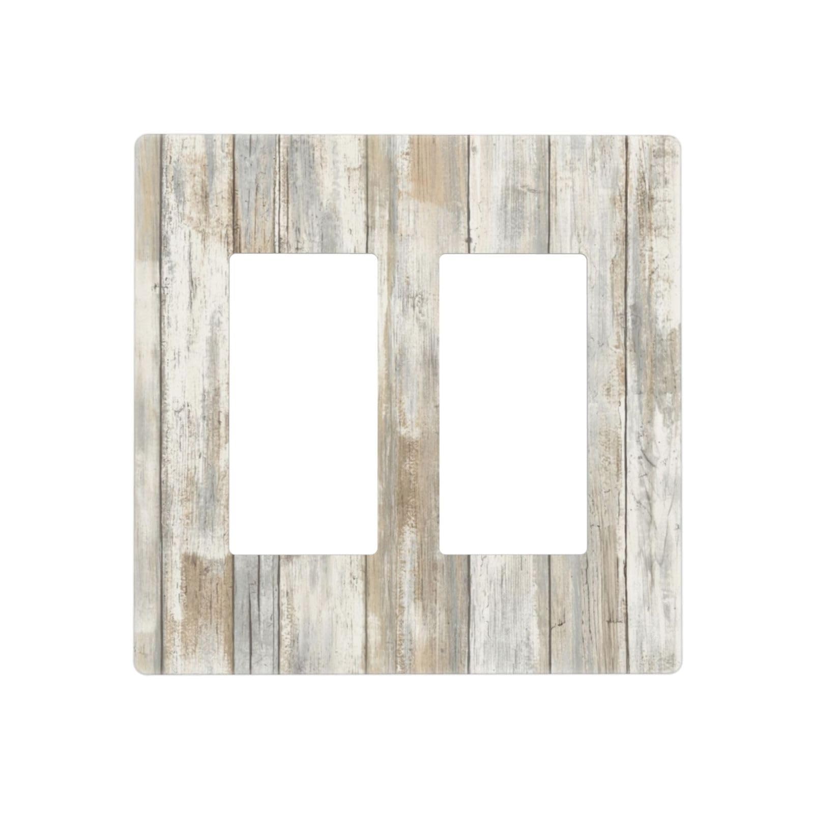 Kitchen Country White Wood Plank 2 Gang Double GFCI Rocker/Decorator Light Switch Cover Decorative Outlet Wall Plate Electrical Faceplate Screwless