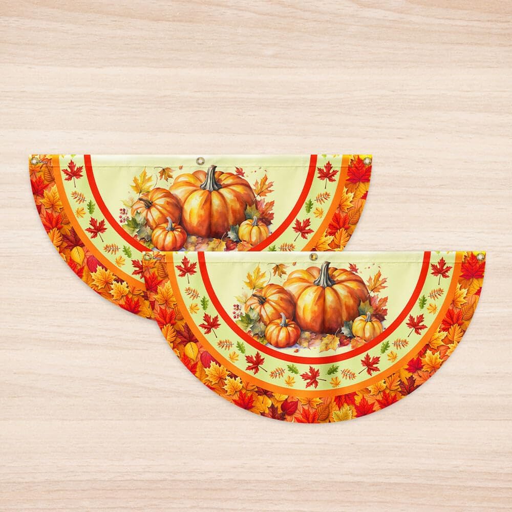 American Flag Fall Pumpkins Thanksgiving Non-Pleated Fan Flag MLN3744FL, 1.5x3 ft, 2 Pack Suitable for Outdoor and Indoor
