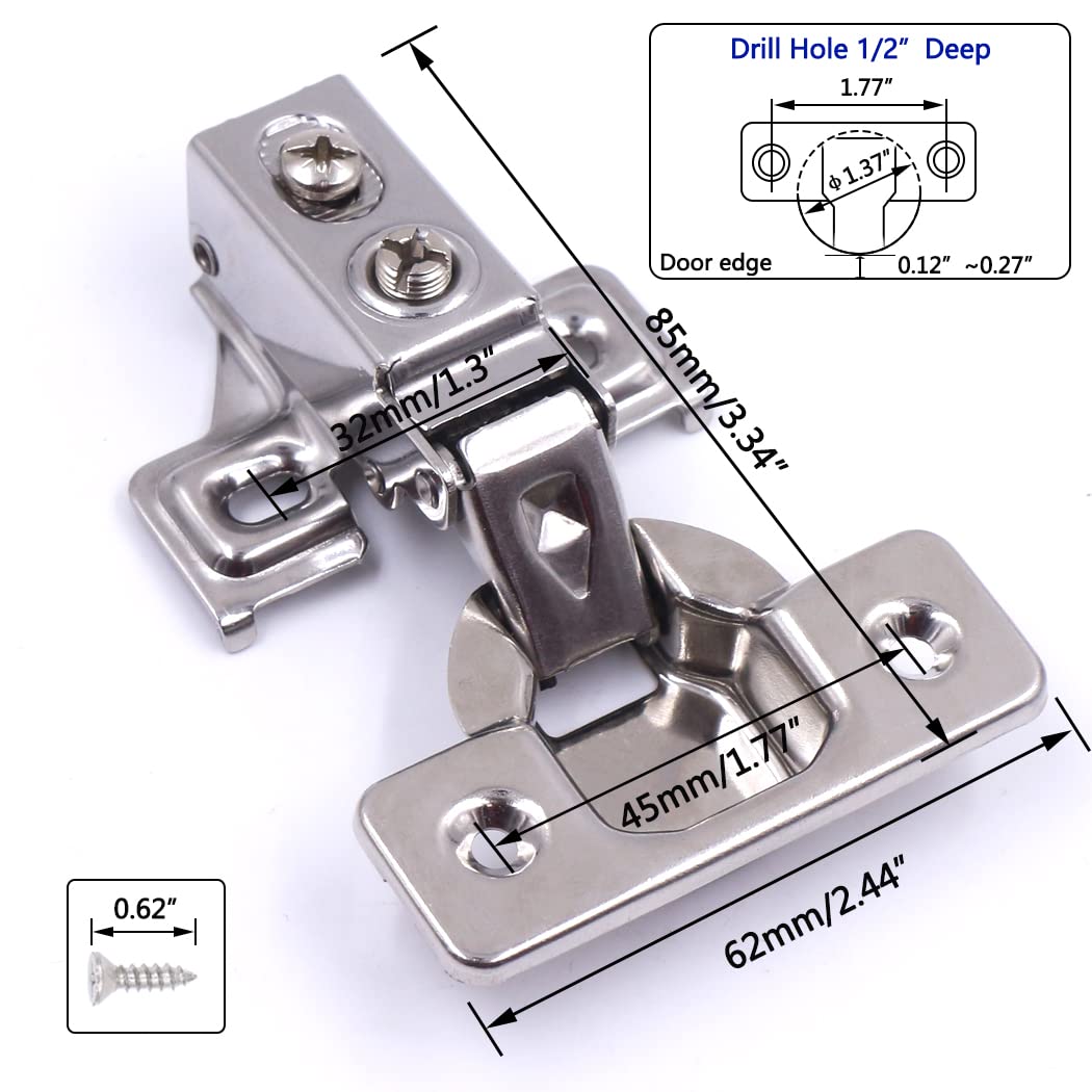 ROTESONNE 60 Pack Soft Close Cabinet Hinges Built-in Soft Close Hinges Damper, 1/2 Inch Partial Overlay Kitchen Cabinet Hinges for Frameless/ Face Frame Cabinet