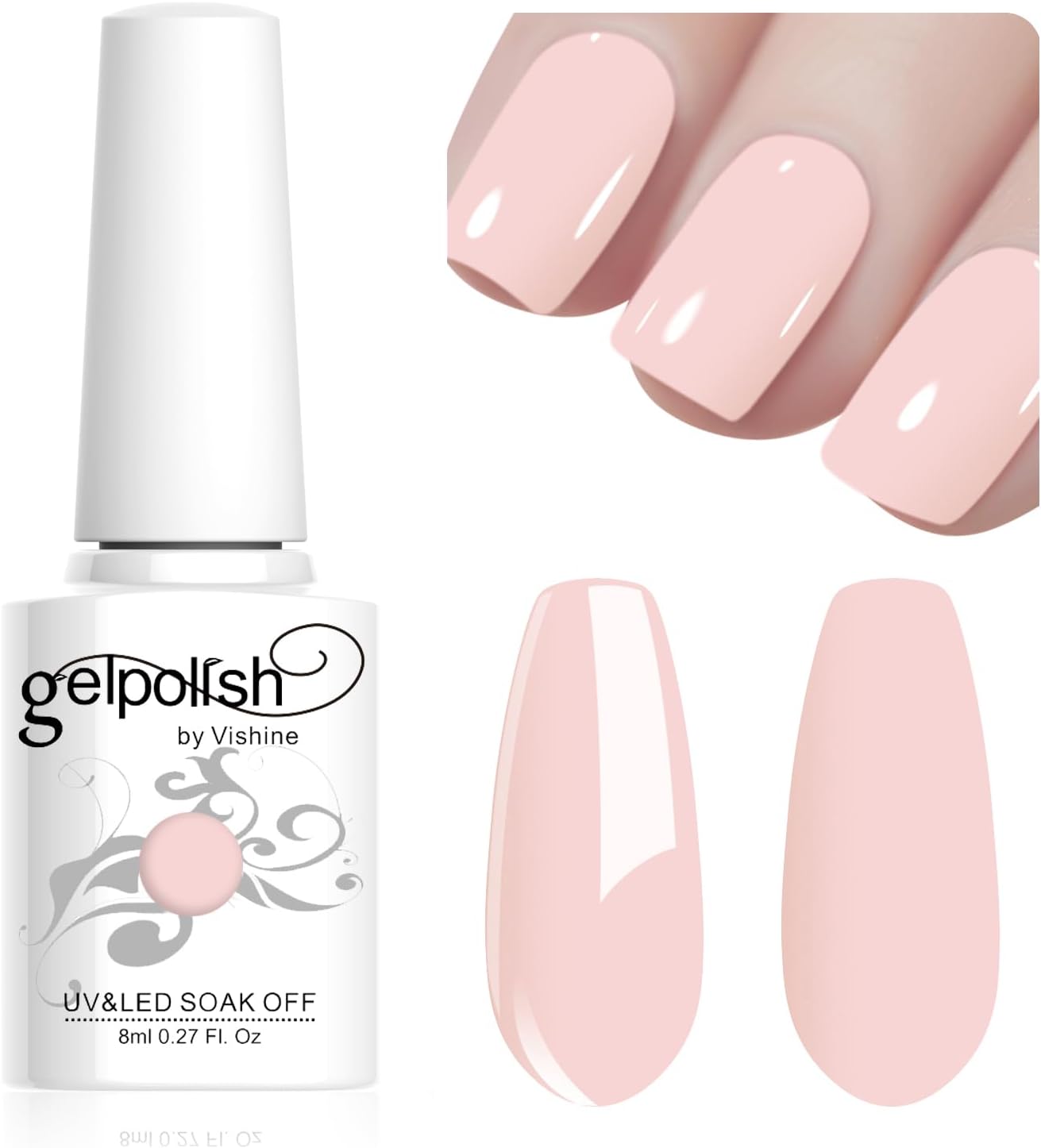 Vishine 8ml Pastel Gel Nail Polish Macaroon LightPink Gel Polish Soft Bright Colors Long-Lasting Soak Off Nail Art Manicure Salon at Home, L191