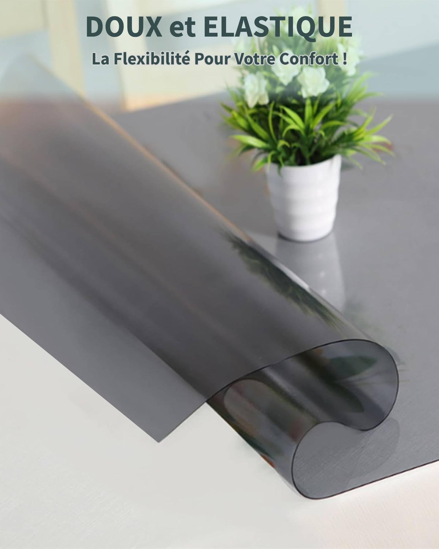 PVC Protege Table Transparent Noir 1,5mm - 100x120cm Nappe Transparente De Protection Étanche/Anti-glisse, Nappe Transparente Rectangulaire, Résist. Aux Rayures/Chaleur, Compatible Alimentaire