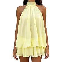 Womens Trendy Halter Mini Dress Chiffon Ruffle Low Back Flowy Going Out Dress for Summer Cocktail Birthday Party