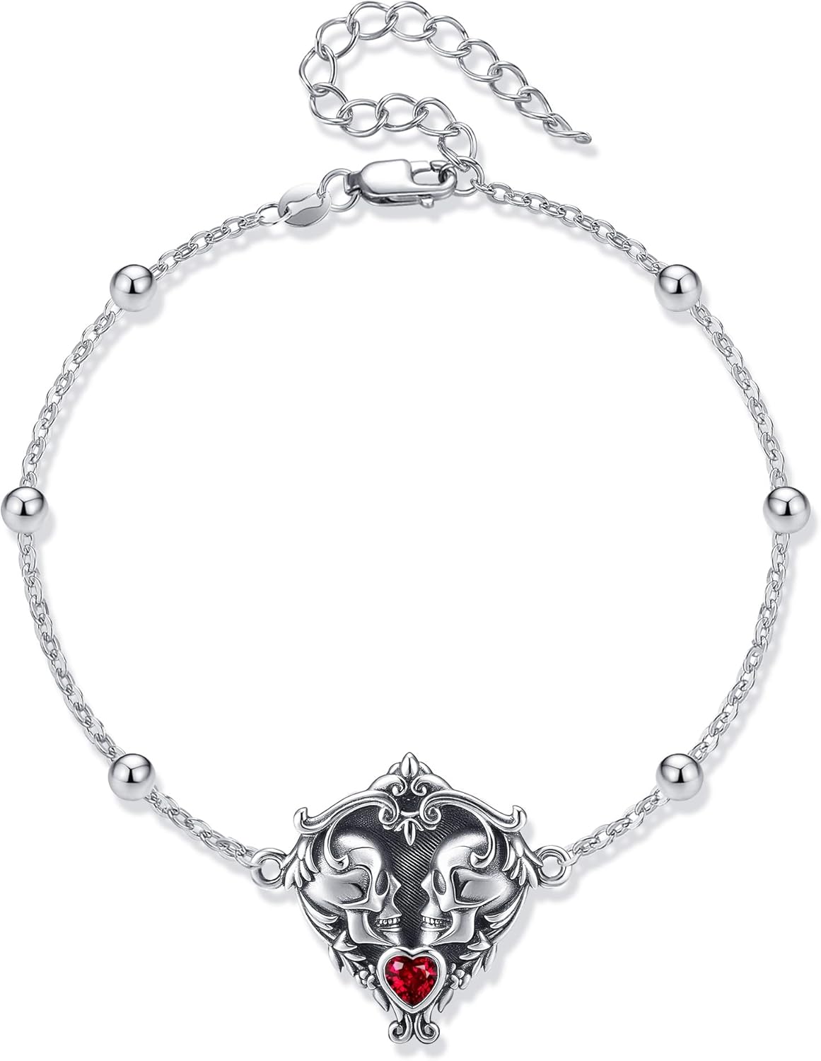 MONGAS Goth Bracelet Sterling Silver Heart Skeleton/Skull/Snake Bracelet Skeleton/Skull/Snake Jewelry for Women