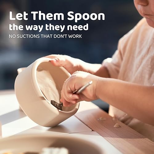 Miniatura 7 de APLAINR Juego de platos de silicona, tazón y taza para bebés y niños pequeños, pesado, juego de alimentación para bebés, suministros de destete LED