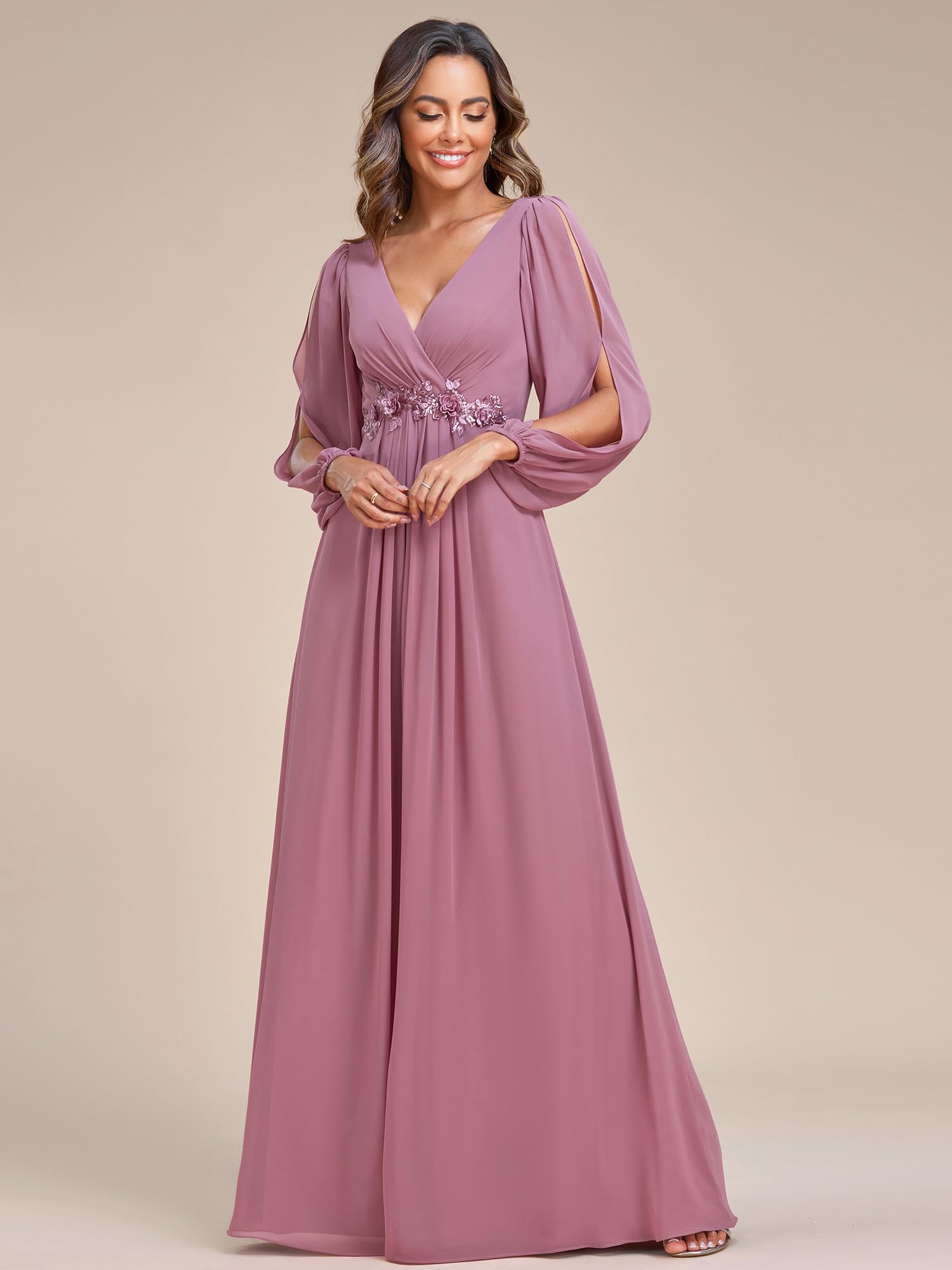 Ever-Pretty Vestito da Cerimonia Elegante Linea ad A Scollo a V A Abiti da Sera 00461 Orchidea 38