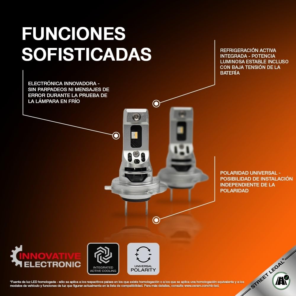 OSRAM NIGHT BREAKER LED SPEED H7 450, LED de luz de carretera y de cruce homologado para calle, hasta un 450% más de brillo, 6000K, sin necesidad de accesorios mecánicos, LEDEC02 integrado
