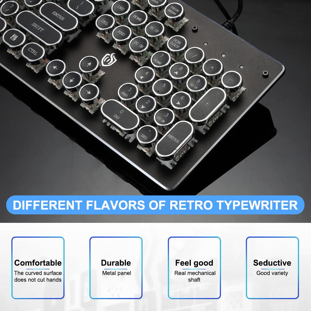 HJK920 - Tastiera da gioco meccanica, illuminazione LED RGB, 104 tasti, tastiera retrò cablata per PC Gamer Office e Computer Portatile da ufficio (nero)