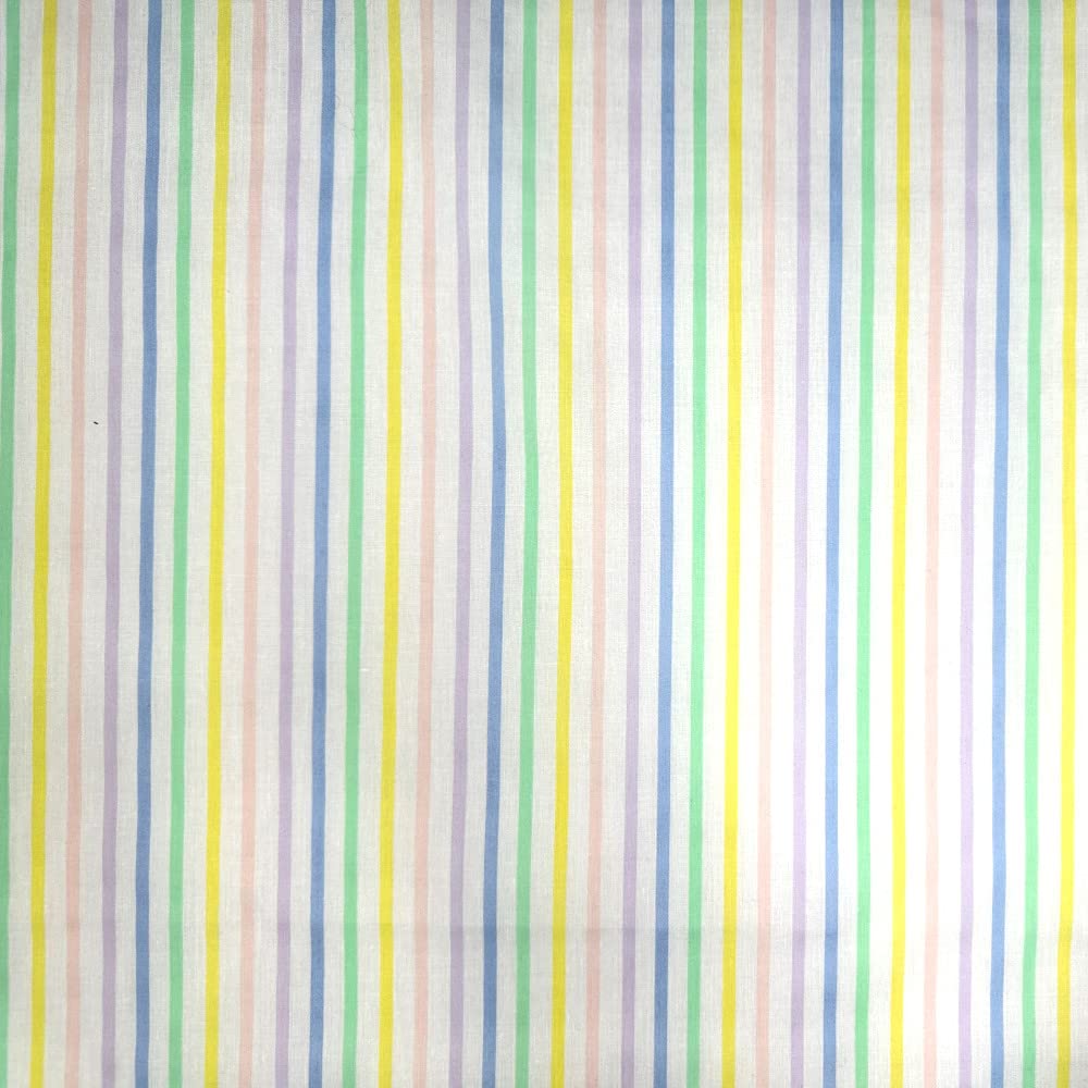 Polycotton Fabric Bright Rainbow or Pastel Stripes Striped Pride (Price Per Metre) (Pastel)
