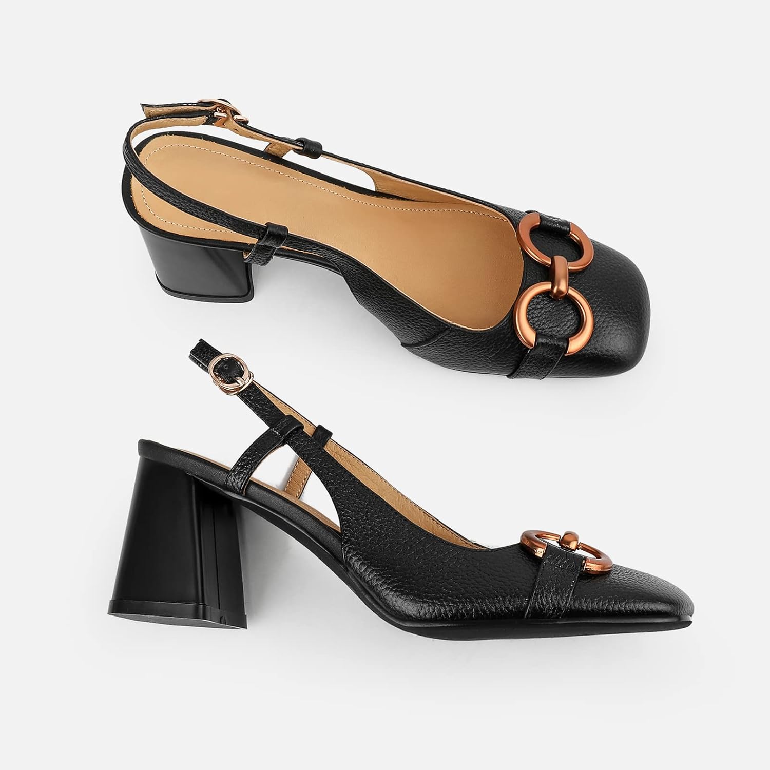 Vertundy Women's Slingback Closed Square Toe Chunky High Heels Sandals Adjustable Ankle Buckle Strap Dress Summer Pumps Ladies Block Heel Black - Image 3