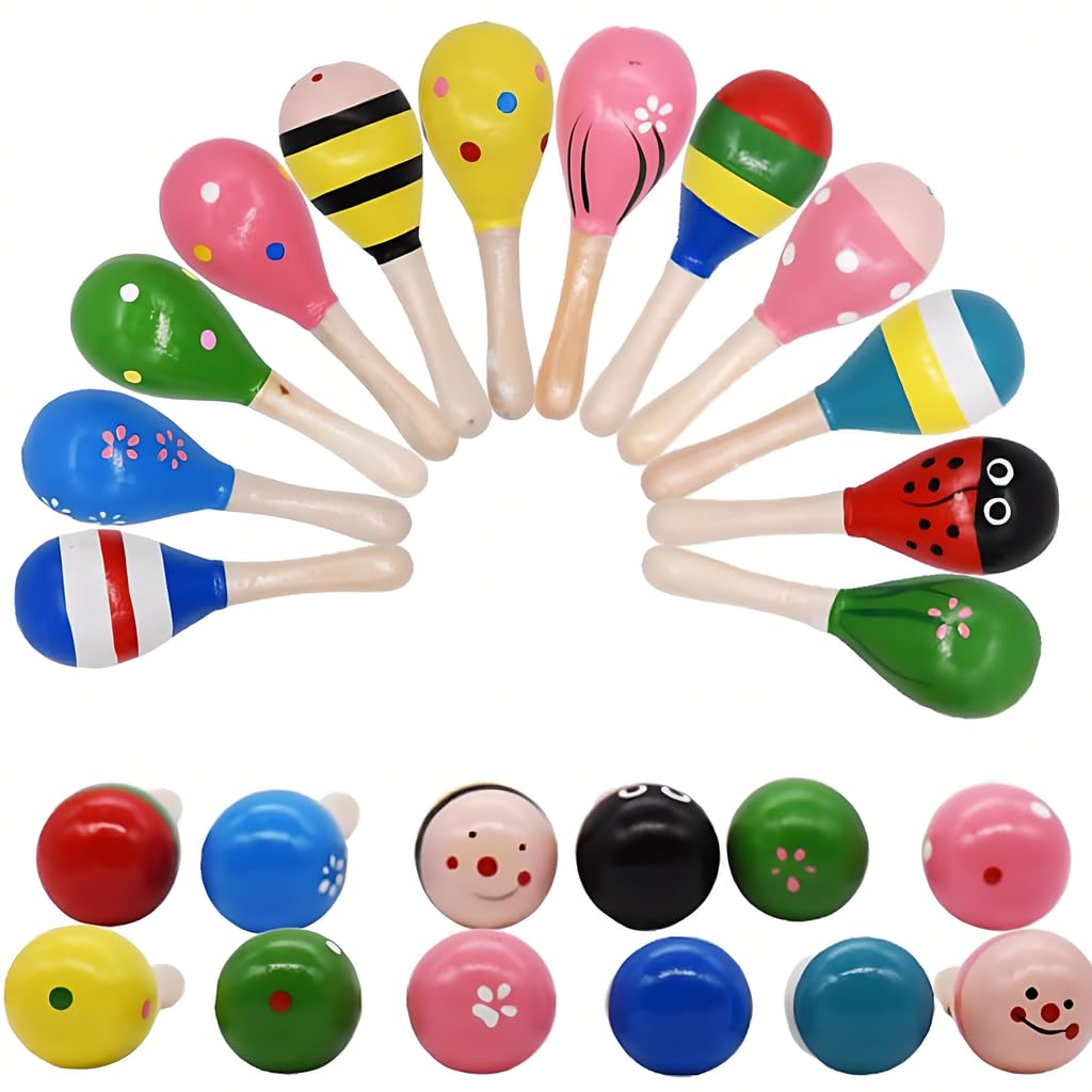 12 Piezas De Juguete De Música De Bebé, sonajeros de Madera, Malacas De Juguete De Madera,Mezcla De Colores, Colección De Juguetes Musicales para Niños Percusivos