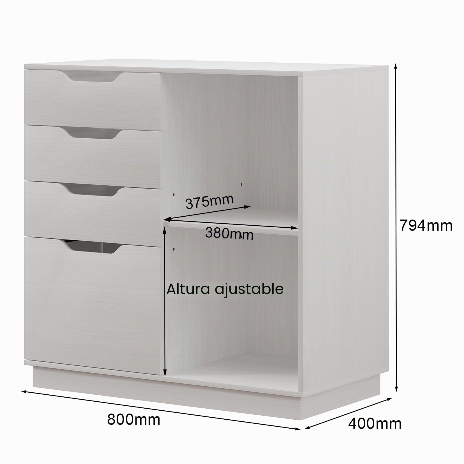 EasyPAG Archivador Lateral de Madera con 4 Cajones Soporte Impresora para Oficina y Hogar Cajonera Escritorio Almacenamiento Papel A4,Blanco