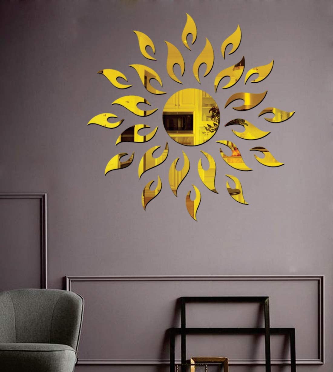 Ghar Kraft Home Decor Luxury 3D Acrylic Sunflower Wall Sticker (Golden) 1