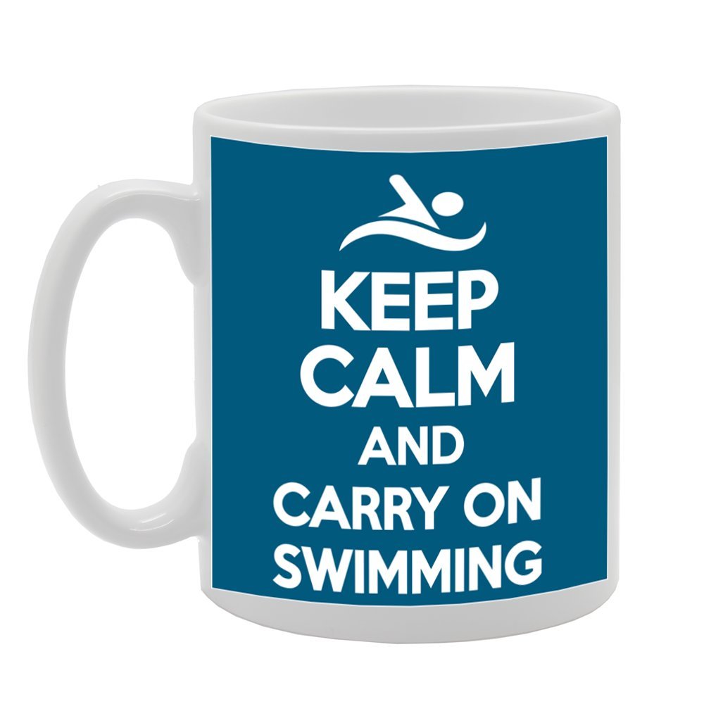 Coralgraph Inc Men's White Mg1018 Keep Calm Carry On Swimming Novelty Gift Printed Tea Coffee Ceramic Mug