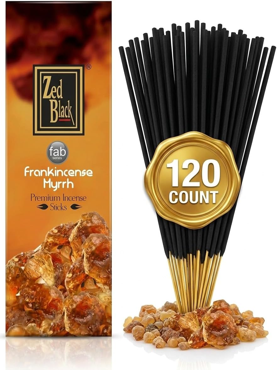 Frankincense and Myrrh Church Incense Sticks 120 Count - Long-Lasting Meditation & Spiritual Healing for Yoga & Prayer | ZED BLACK