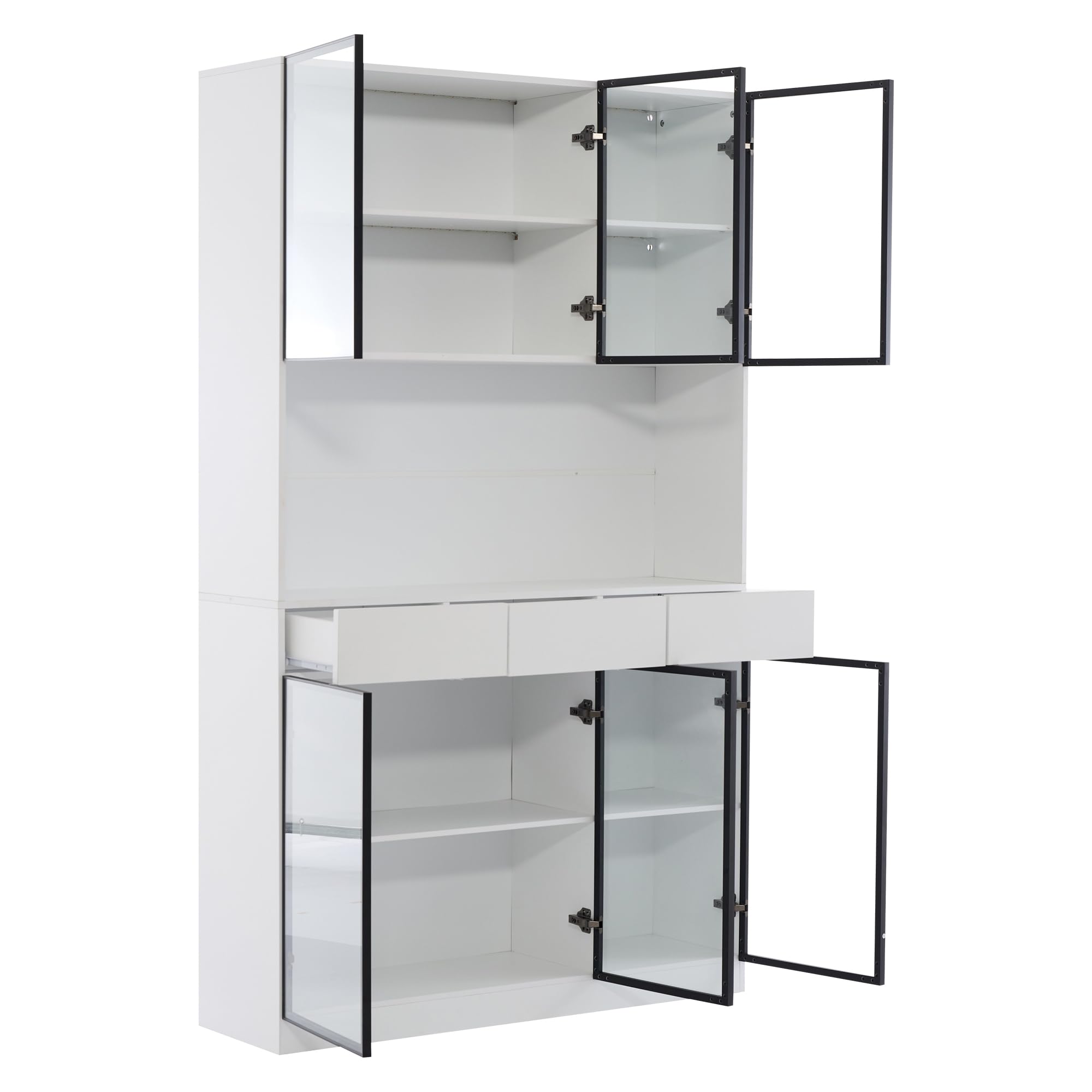Armario de cristal para puerta, 36 x 120 x 200 cm, blanco – marco de puerta negro, armario de vitrina, estantería de almacenamiento múltiple para colección, dormitorio, salón, oficina