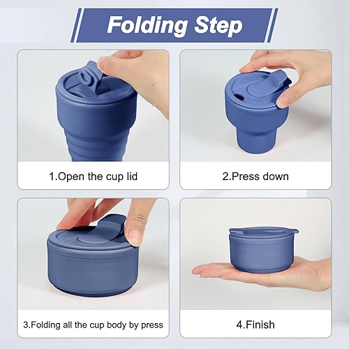 Miniatura 10 de Peboms Vaso de viaje plegable, 13 onzas  12.7 fl oz, botella de silicona reutilizable para llevar para bebidas frías y calientes, perfecta para