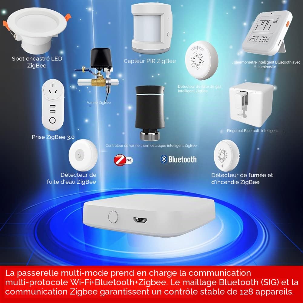 MOES Tuya ZigBee et BLE Multi-Mode Gateway WiFi Mesh Hub, Fonctionne avec Les Produits Tuya ZigBee ou BLE Smart Home, Commande vocale Via Alexa Google Home