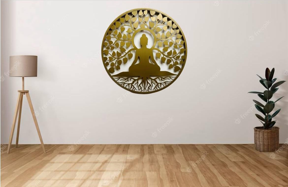 Lavish Home Decore Buddha Metal Wall Art Backlit Buddha Metal 3D Wall Art 24 IN Wall Hanging with Led Backlight Decorative Showpiece - 60 cm (Gold) 4