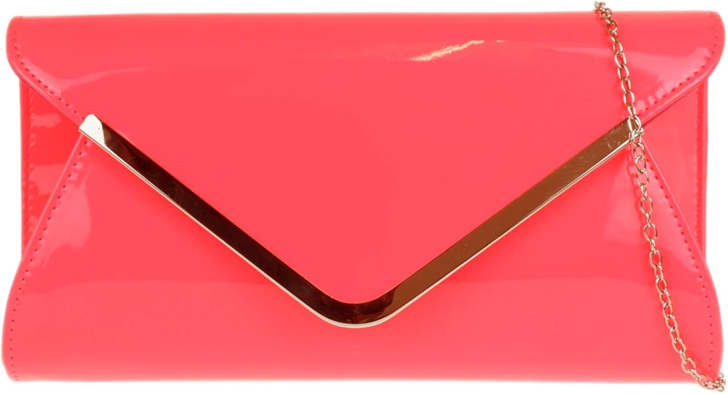 Girly HandBags Womens Glossy Oversized Clutch Bag Neon Fuchsia