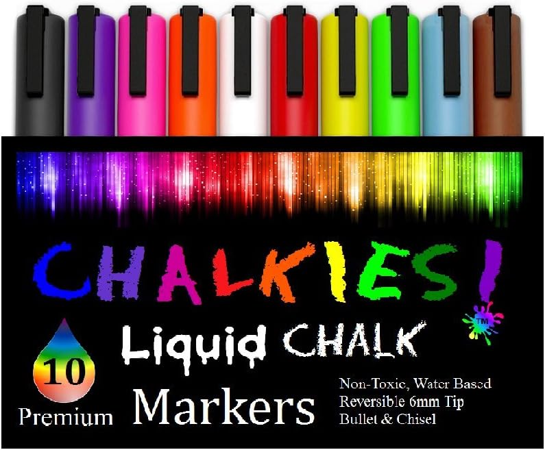 Chalkies Liquid Chalk Marker Pen in Fluorescent Bold Highlighter Colors, Great for LED Boards, Glass, Whiteboards, Plastic, Glass, Metal, & Other Non-Porous Surfaces
