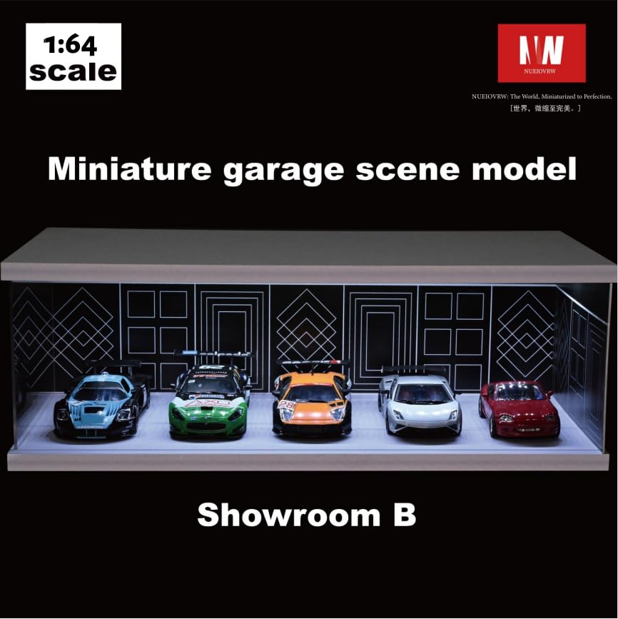 1:18 ミニカー展示ケース 3台駐車 ディスプレイケース　LEDライト NUEIOVRW 1/64 1/43 1/18 ジオラマ ガレージ 3色調光LED照明付き