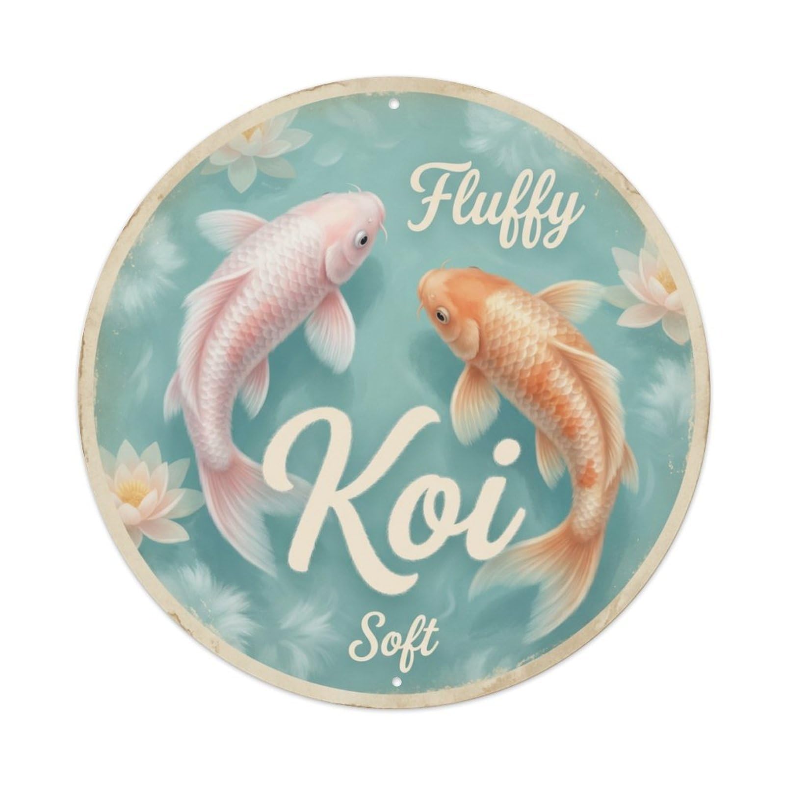 Koi Fish Fluffy Soft Downy Waters Light Gentle Airy Metal Tin Sign