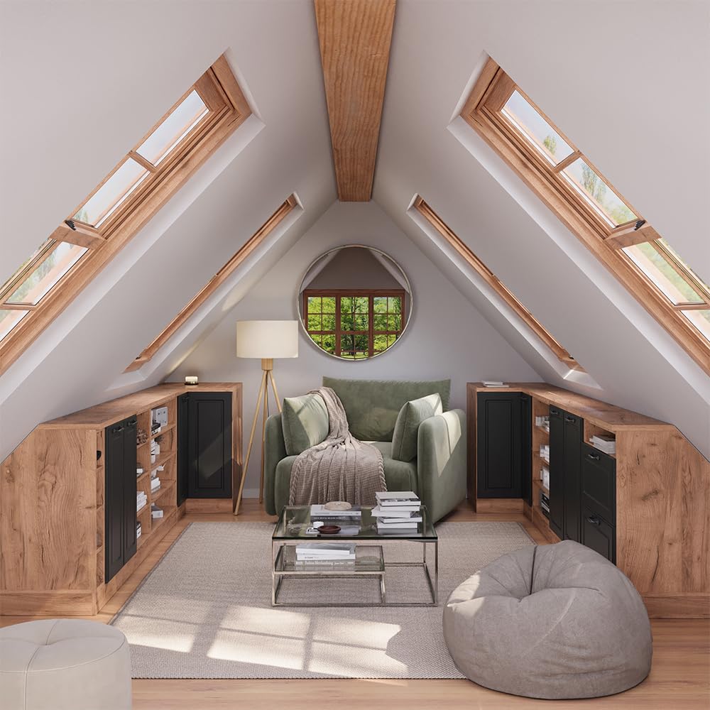 Vicco Meuble de Rangement sous Pente Rion, Anthracite Campagne/Chêne de Force doré, L60 x P60 cm avec 2 Portes, Gain de Place pour Les pièces mansardées