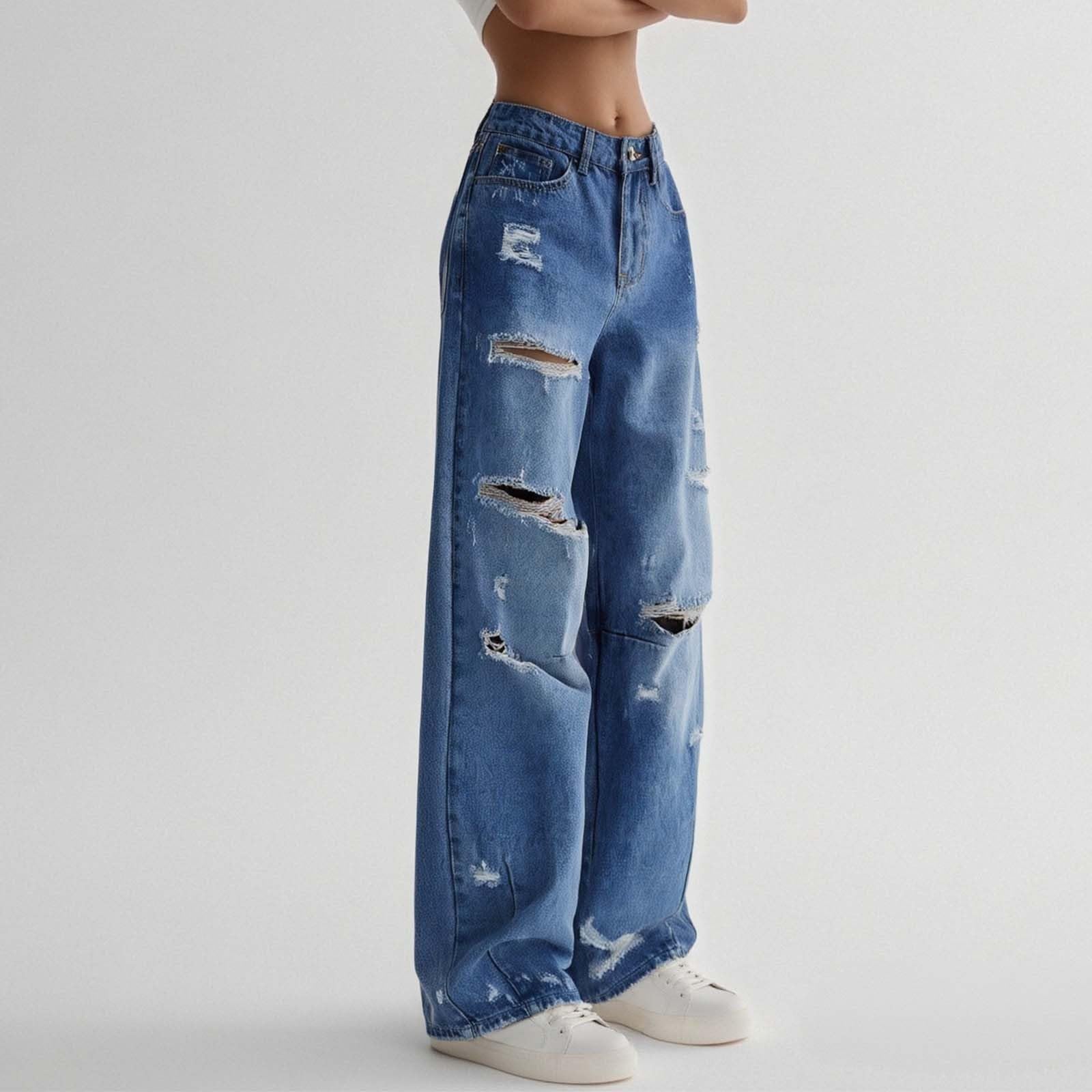 Vaqueros Anchos Mujer Elasticos Ropa Primavera Pantalones Baggy Invierno Tejanos Rectos Pantalón Casual Ligero Tallas Grandes