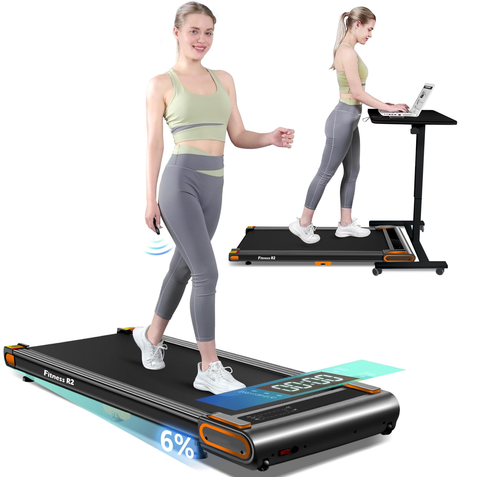 Walking Pad Under Desk Treadmill for Home and Office - Portable With LED Display Remote Control, 2.5 HP Electric, 300 lbs Capacity (Black-Classic)