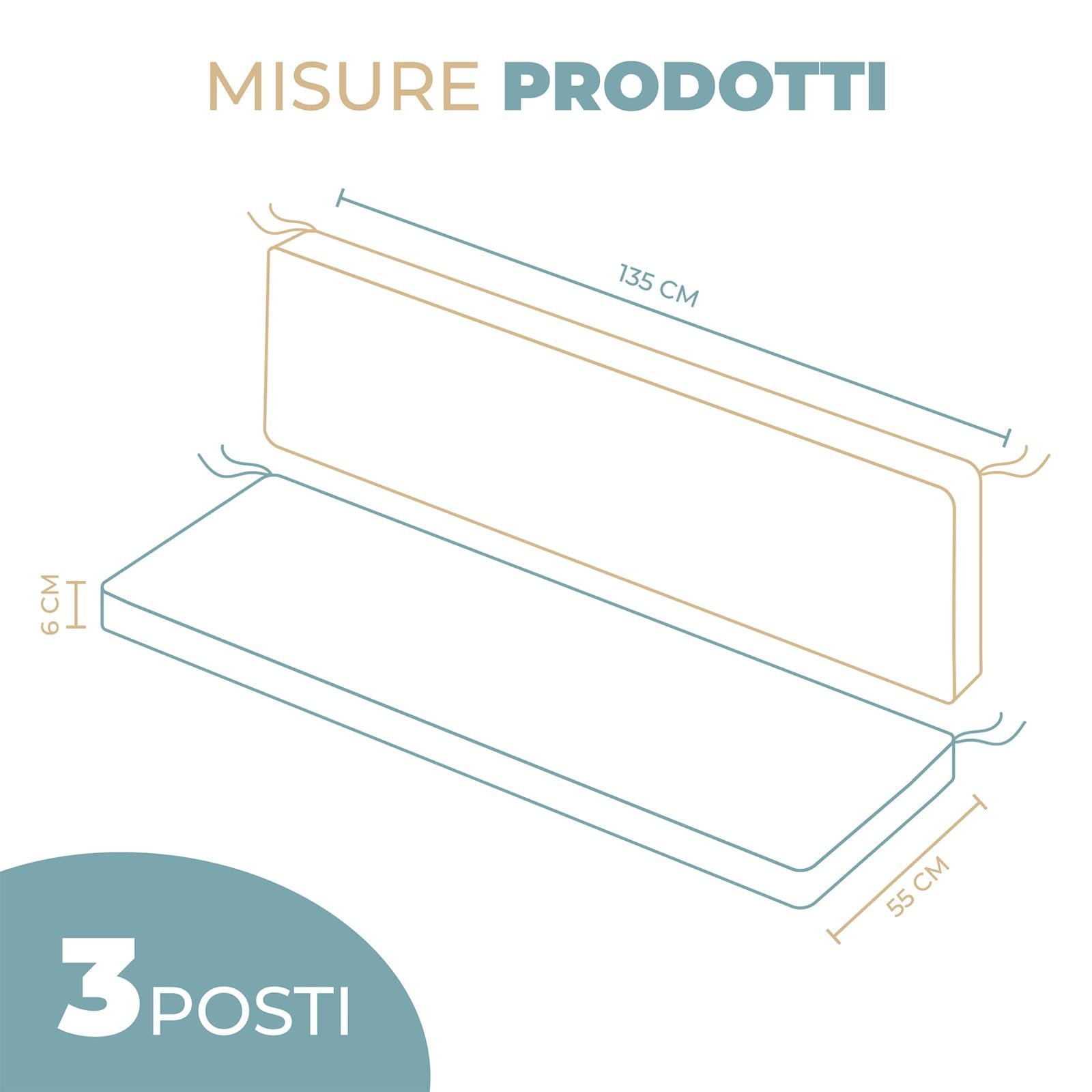 PARAMAISON Cuscino Dondolo 3 Posti Cook, Sfoderabile, Antigraffio, con Laccetti, Interni od Esterni, Imbottitura 5 cm, Universale | Grigio 135x55 cm