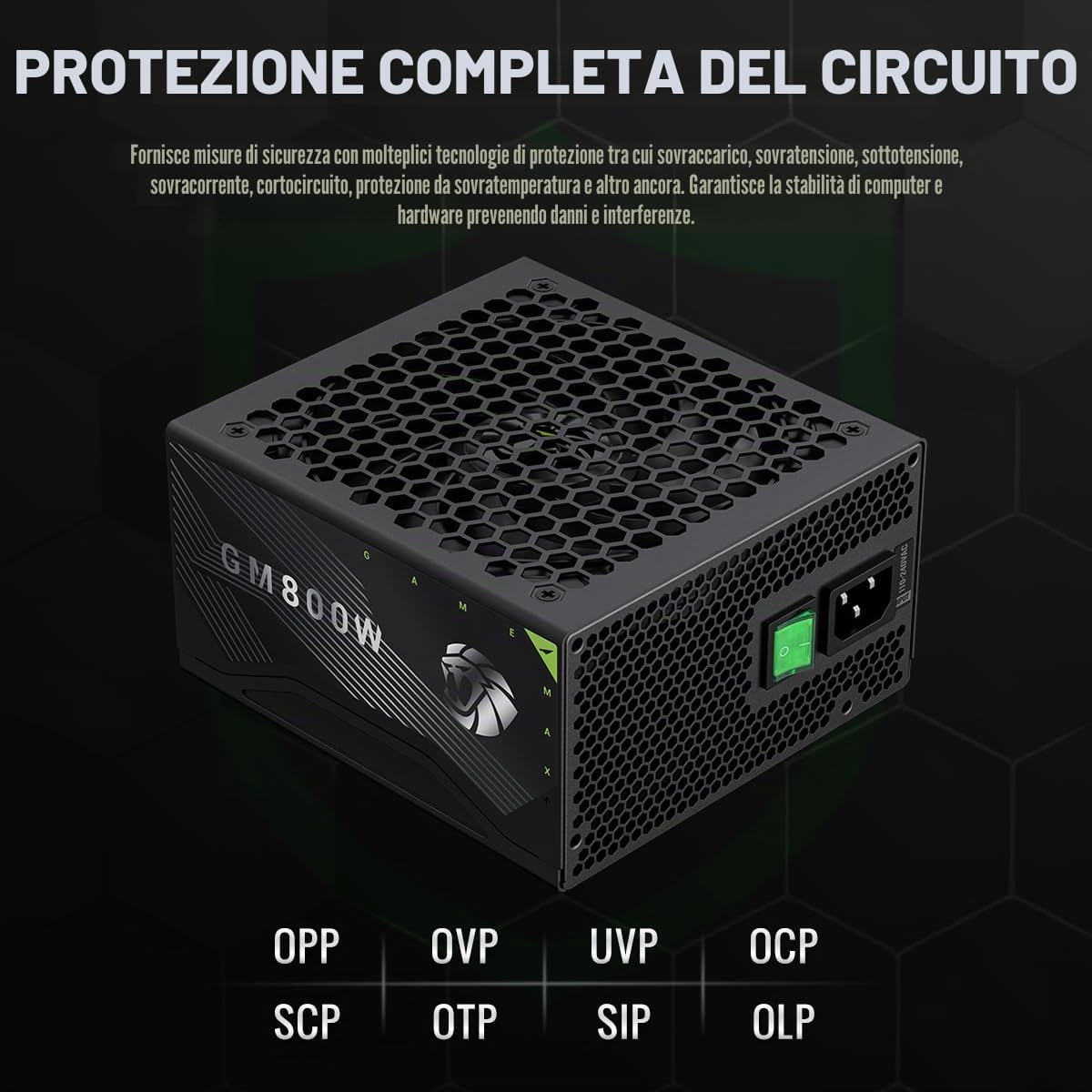 GAMEMAX GM 800B Alimentatore PC 800W Full Modular, 80Plus Bronze, Active PFC & DC-to-DC, ATX Single 12V Rail, Ventola 140mm Condensatori di alta qualità, 7 funzioni di protezione, 5 anni di garanzia