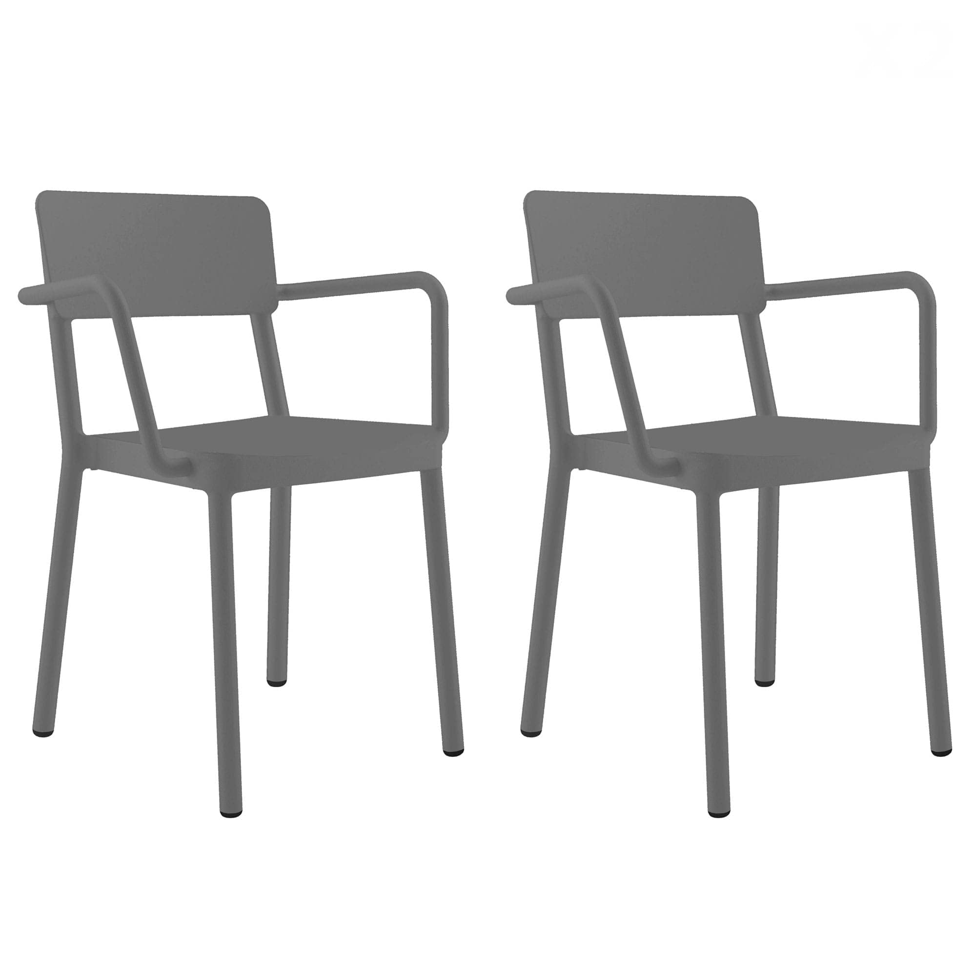 RESOL Lisboa Set 2 Sillas de Comedor Interior o Exterior | Apilable, Robusta y Resistente | Terraza, Patio, Balcón, Jardín, Salón Comedor | Diseño Moderno | con Resposabrazos - Color Gris Oscuro