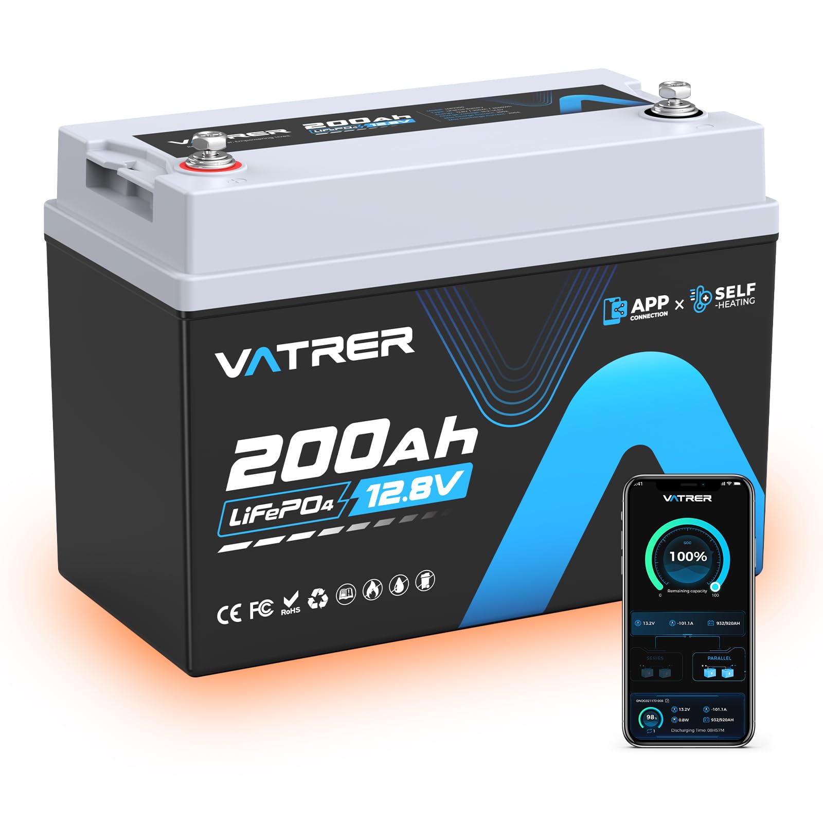VATRER POWER Mini batteria LiFePO4 da 12,8 V, 200 Ah, con