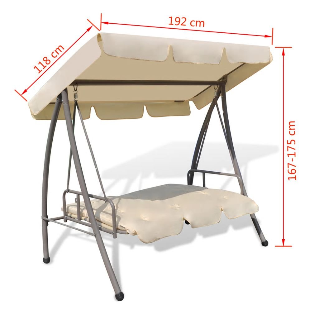 Gecheer Panchina a Dondolo da Giardino con Baldacchino,Dondolo con Baldacchino da Esterno,Dondolo 3 Posti per Esterni,Panchina Swing Altalena da Giardino,Dondolo da Esterno con Tettuccio Bianco Sabbia