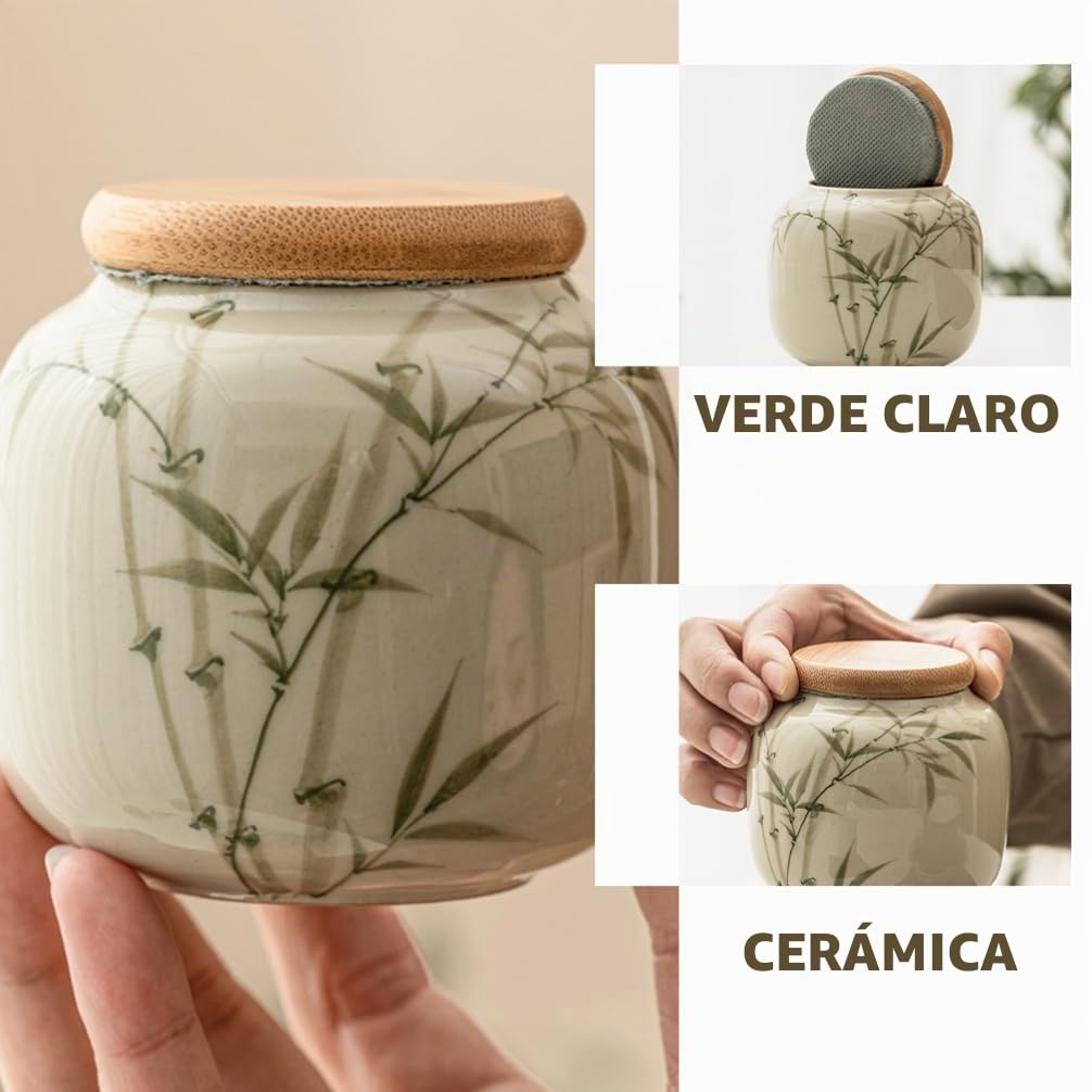 Alipis Juego De 2 Tarros De Cerámica Herméticos Para Té Con Sello Antihumedad Contenedor De Té Suelto Diseño Tradicional Chino Compacto 3.22X3.14X1.88 Pulgadas