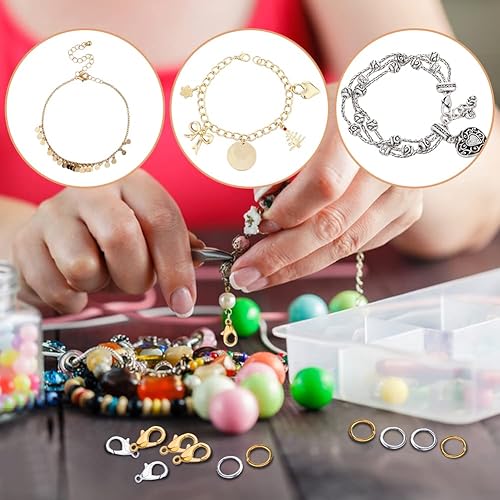 Miniatura 6 de Juego de 700 cierres de langosta y anillos de salto, 0.472 pulgadas de oro y plata con anillos abiertos de 0.276 x 0.197 pulgadas para hacer joyas,