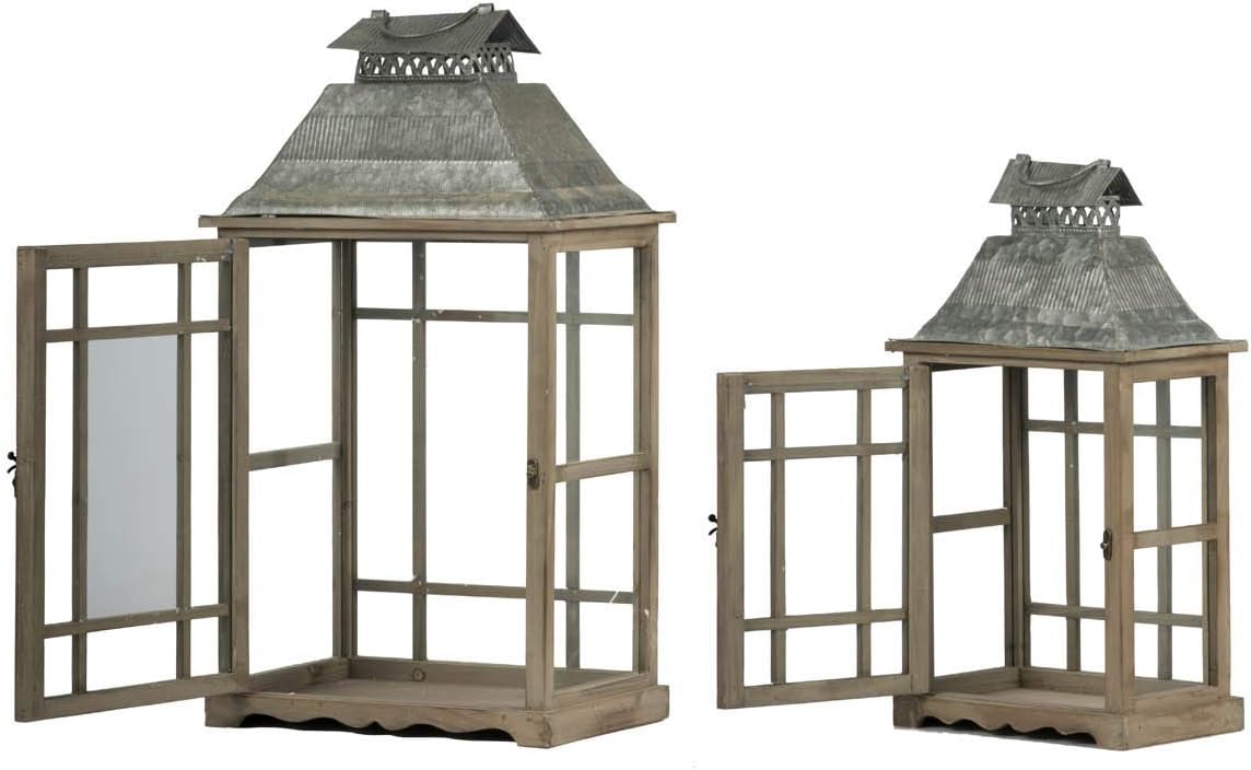 70% Off Discount A&B Home 27'' & 21'' Large Decorative Lantern Set of 2 Tall Distressed Antique Country Farmhouse Wedding Decor Fits Large Pillar Candle Holder Indoor Outdoor 2 Piece