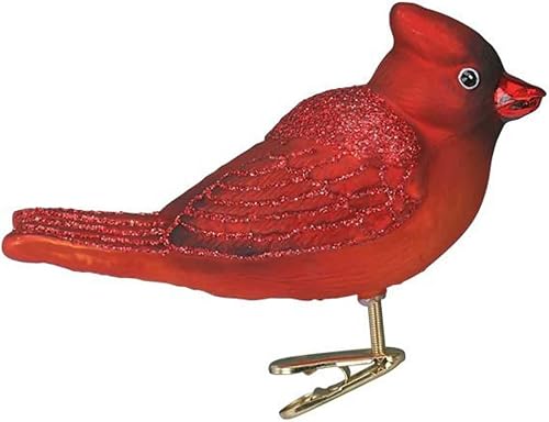 Miniatura 6 de Old World Christmas Adornos: Colección Bird Watcher Adornos de vidrio soplado para el árbol de Navidad, Cherry Chickadee Rojo con detalles