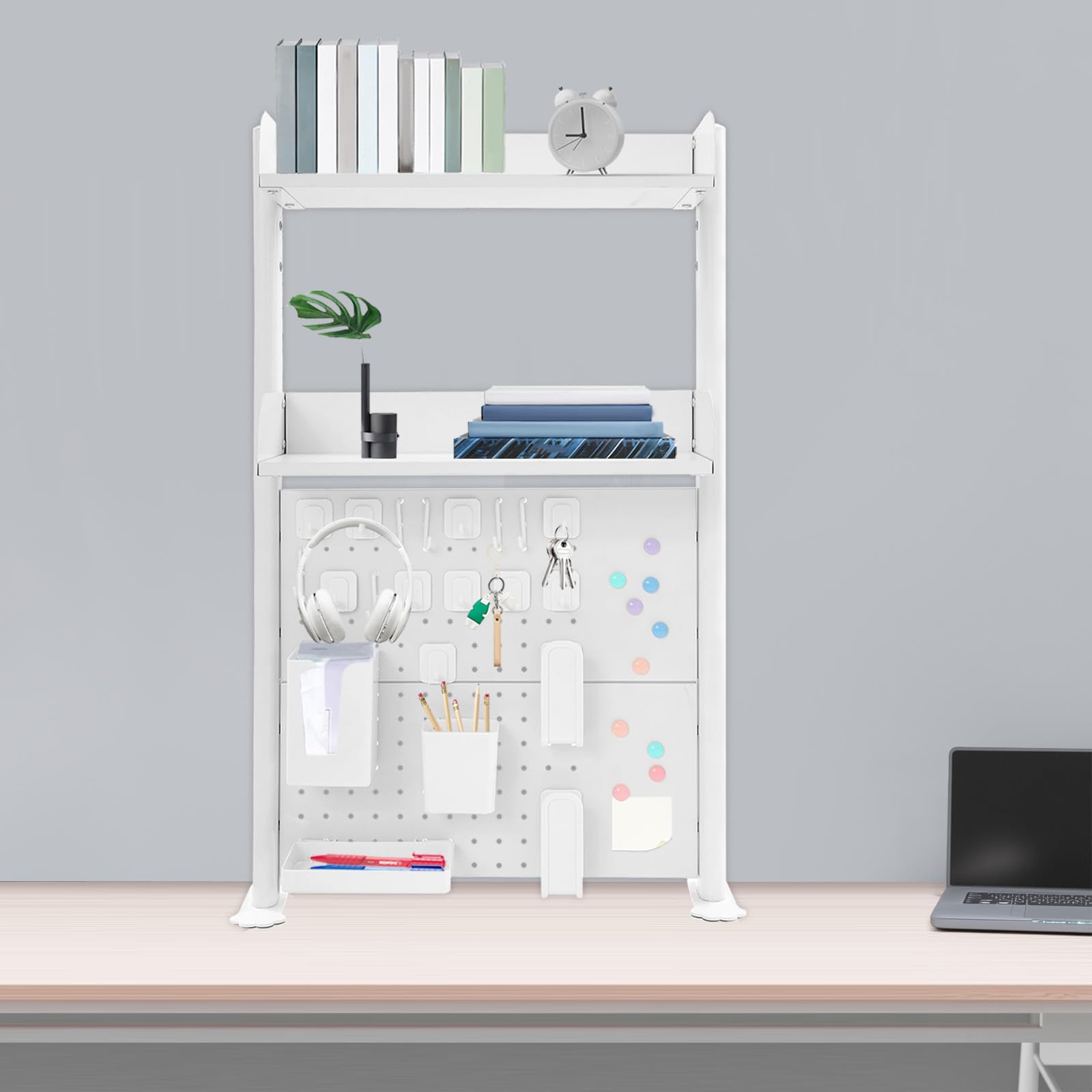 Organizer da scrivania con morsetto da 50 cm, a 3 livelli, con parete forata, per casa, ufficio (bianco)