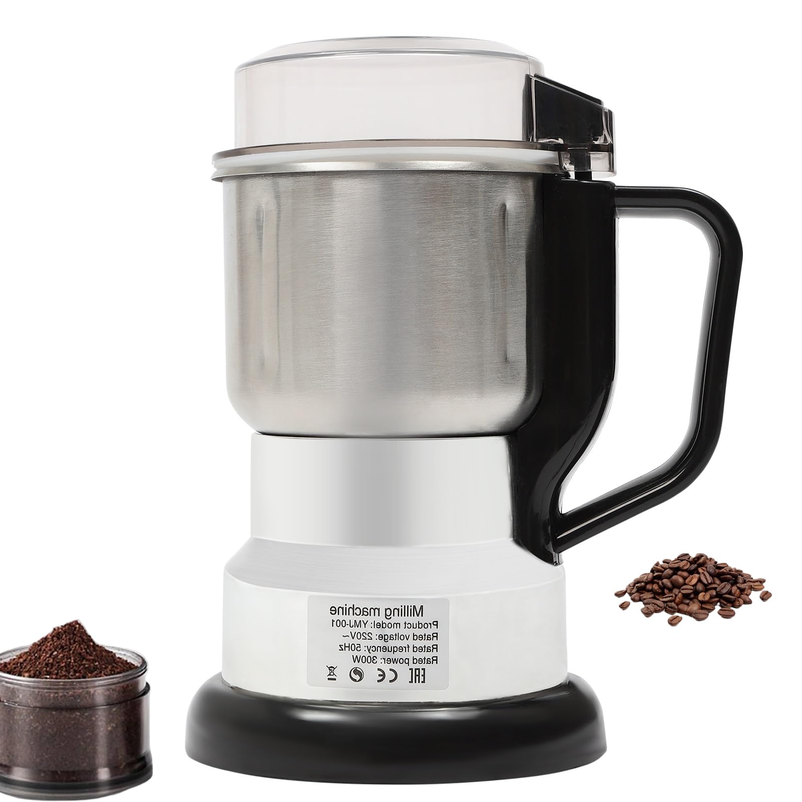 Koffiemolen, elektrische koffiemolen, graanmolen, multifunctionele molen, hoofdlichaam van roestvrij staal en lemmet, kan koffie, granen, noten, bonen malen Koffiemolen, elektrische koffiemolen, graanmolen, multifunctionele molen, hoofdlichaam van roestvrij staal en lemmet, kan koffie, granen, noten, bonen malen