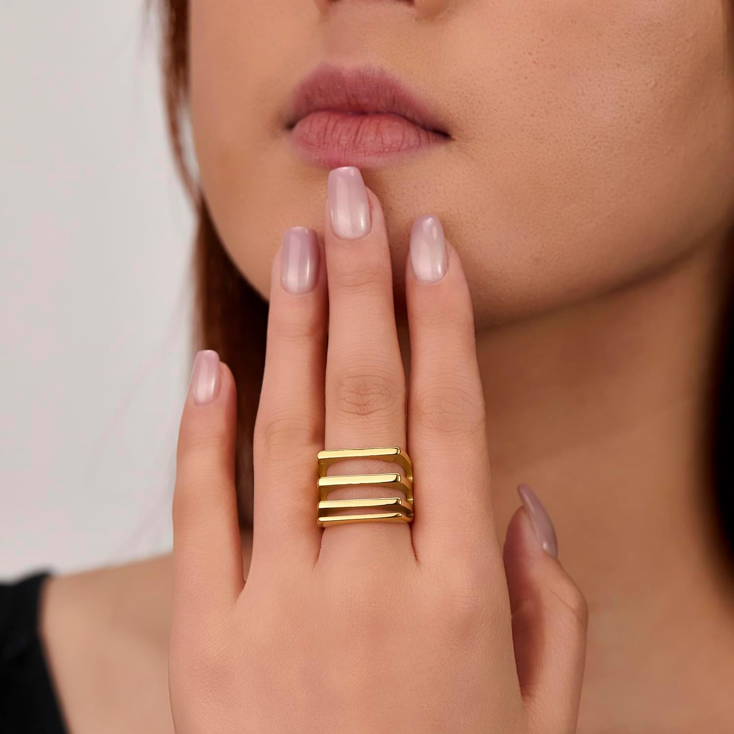 Unique Geometric Jewelry Solid Stainless Steel Square/Multilayer Bar Minimal Statement Ring for Women - Image 3