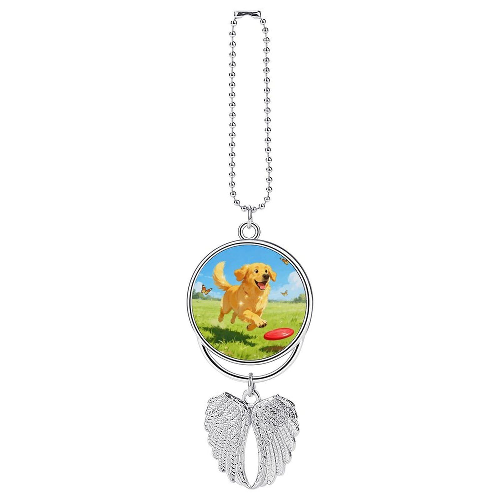 Playful Golden Retriever Car Charm, Alloy Rear View Mirror Pendant, Bling Funny Car Hanging Ornament Gift for Women Men, Car Pendant Lucky Auto Interior Decoration Accessories Silver-Style