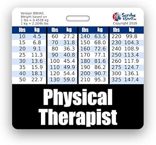 Physical Therapist Badge Buddy Horizontal w/Height & Weight Conversion Charts (Standard, Black)