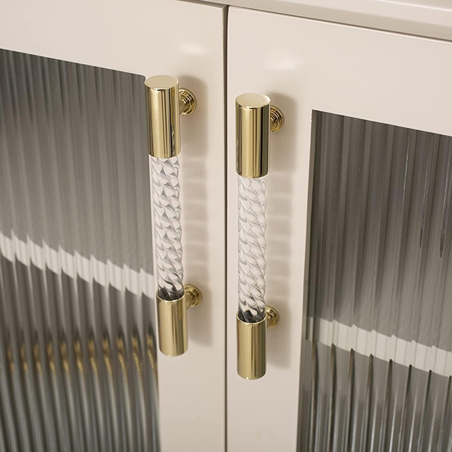 Modern Push Pull Door Handle Set, 14cm Cabinet Hardware for Interior/Exterior, Glass Shower Pull with Brass Bracket, Clear Crystal Finish for Stylish Home Decor (Length 26.8cm/10.8inch)