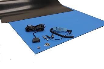 Rubber ESD Anti-Static HIGH Temperature Soldering MAT KIT-30" X 72" 2.5x 6 - 0.08" Thick- with Dual Point and Wrist Strap-Blue